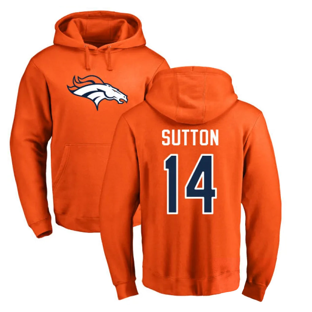 Punc D.Broncos #14 Courtland Sutton Player Orange Pullover Hoodie Limited Stitched Jerseys