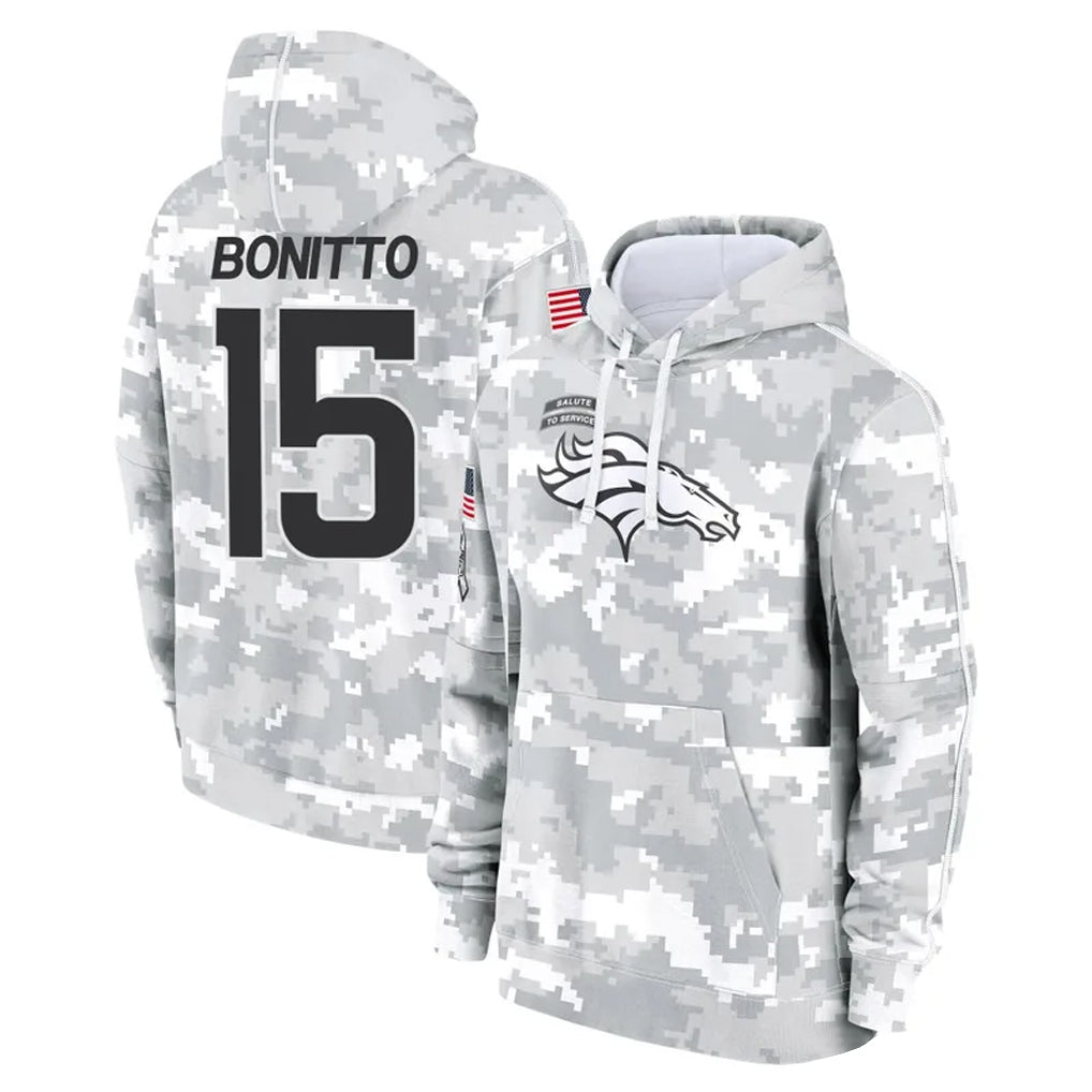 Punc D.Broncos #15 Nik Bonitto Player Arctic Camo Salute to Service Hoodies Limited Game Stitched Jerseys