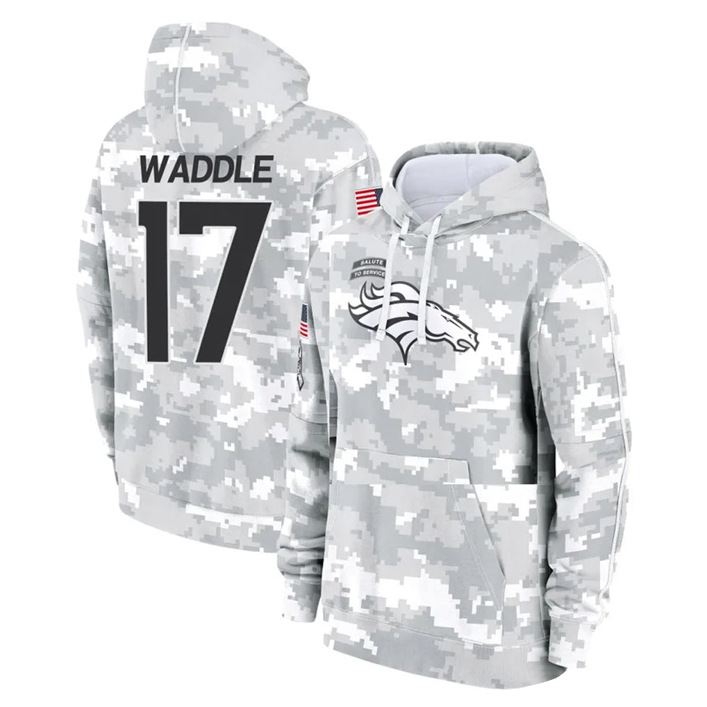 Punc D.Broncos #17 Jaylen Waddle Player Arctic Camo Salute to Service Hoodies Limited Game Stitched Jerseys
