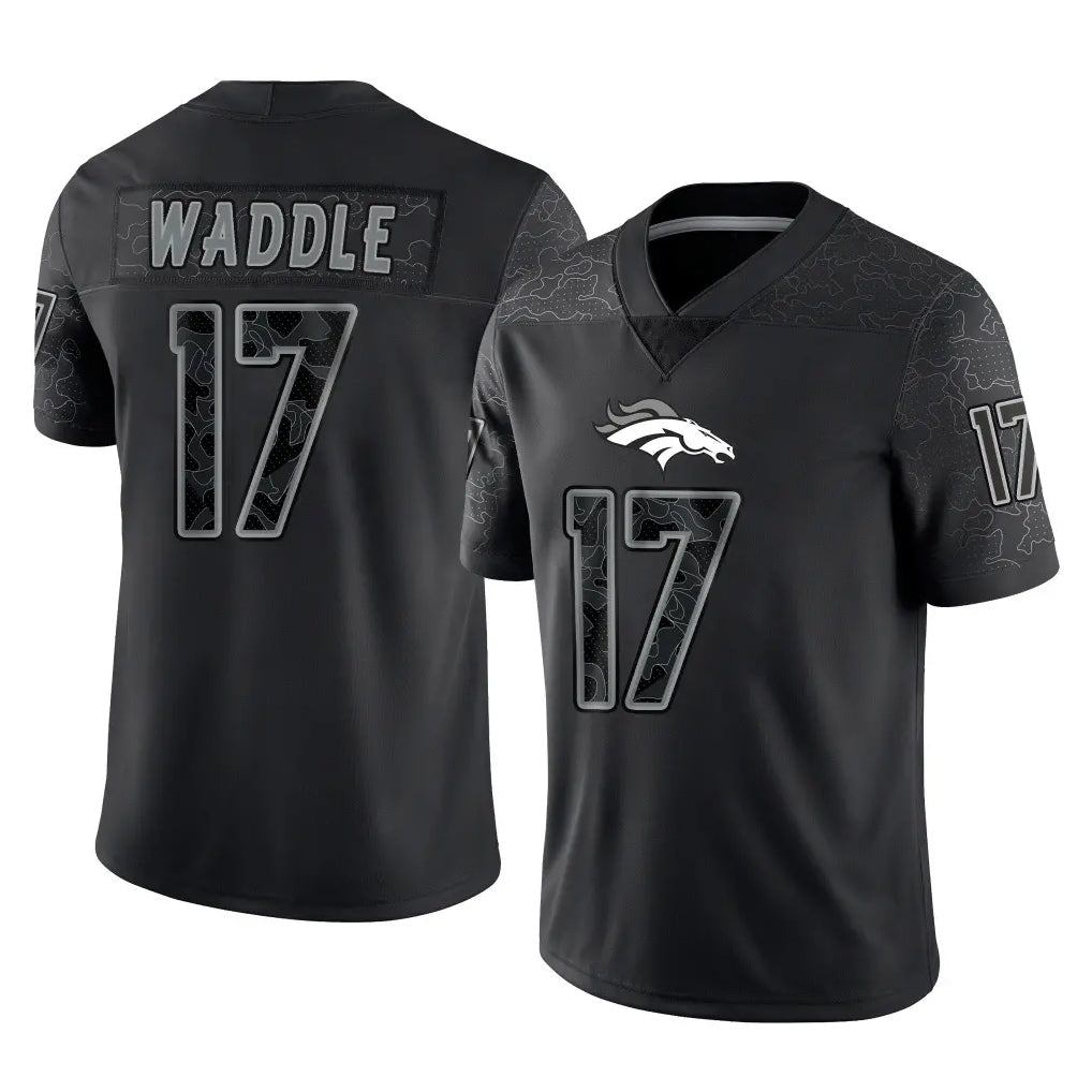Punc D.Broncos #17 Jaylen Waddle Player Black Reflective Limited Stitched Jerseys