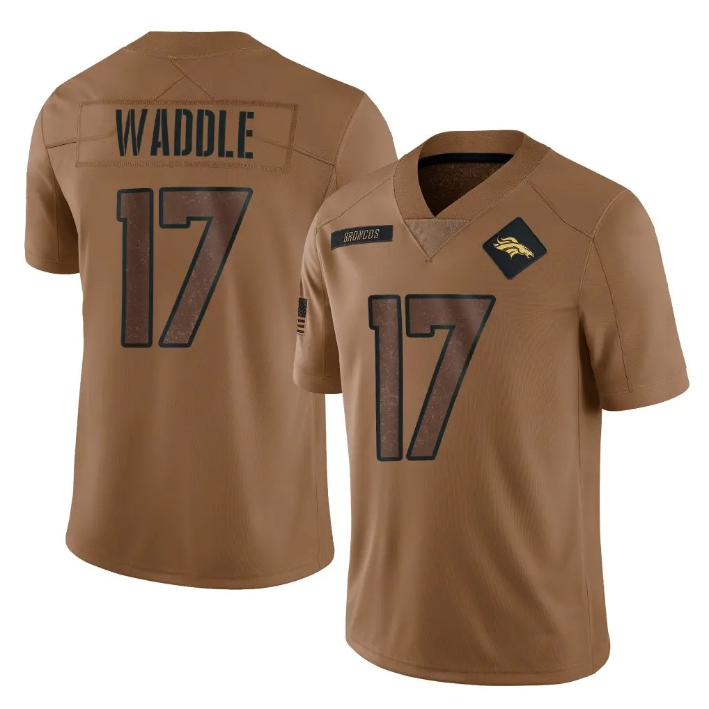 Punc D.Broncos #17 Jaylen Waddle Player Brown Salute To Service Limited Stitched Jerseys