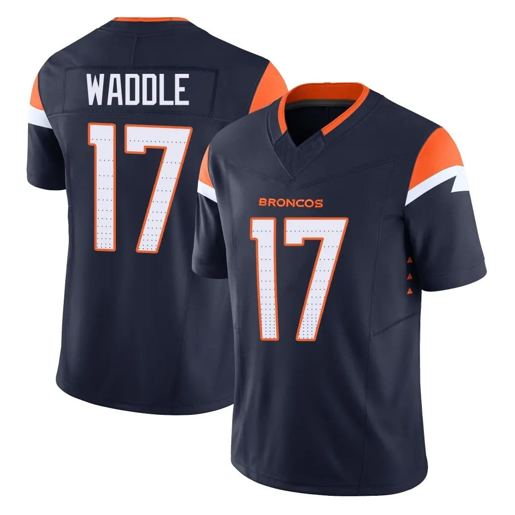 Punc D.Broncos #17 Jaylen Waddle Player Navy Limited Vapor F.U.S.E. Home Game Stitched Jerseys
