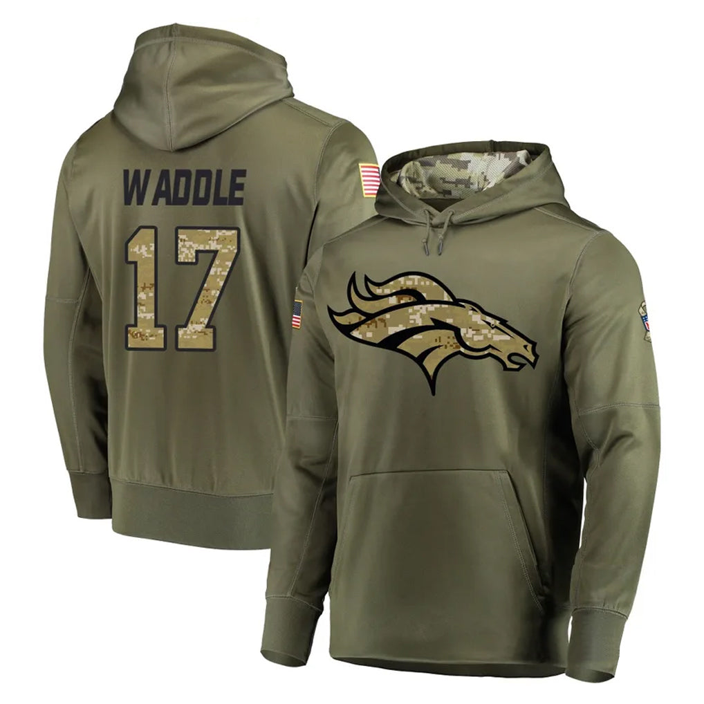 Punc D.Broncos #17 Jaylen Waddle Player Olive Salute to Service Pullover Hoodies Home Game Stitched Jerseys