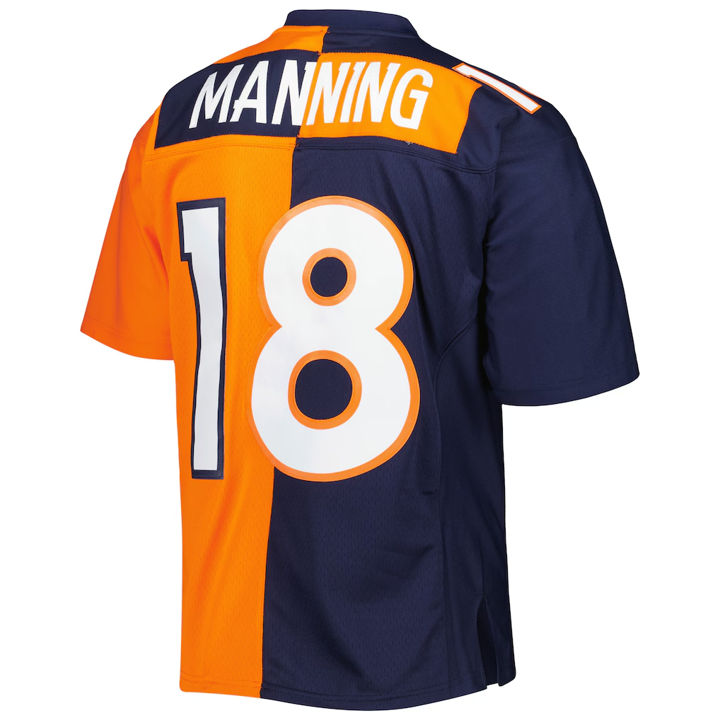 Punc D.Broncos #18 Peyton Manning Mitchell & Ness NavyOrange 2015 Split Legacy Replica  Stitched Puhic Jersey