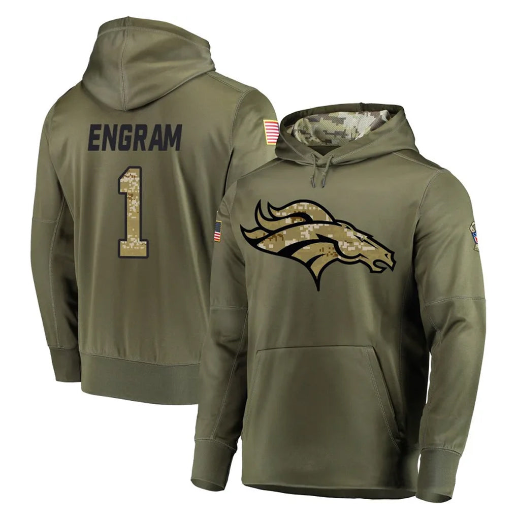 Punc D.Broncos #1 Evan Engram Player Olive Salute to Service Pullover Hoodies Home Game Stitched Jerseys