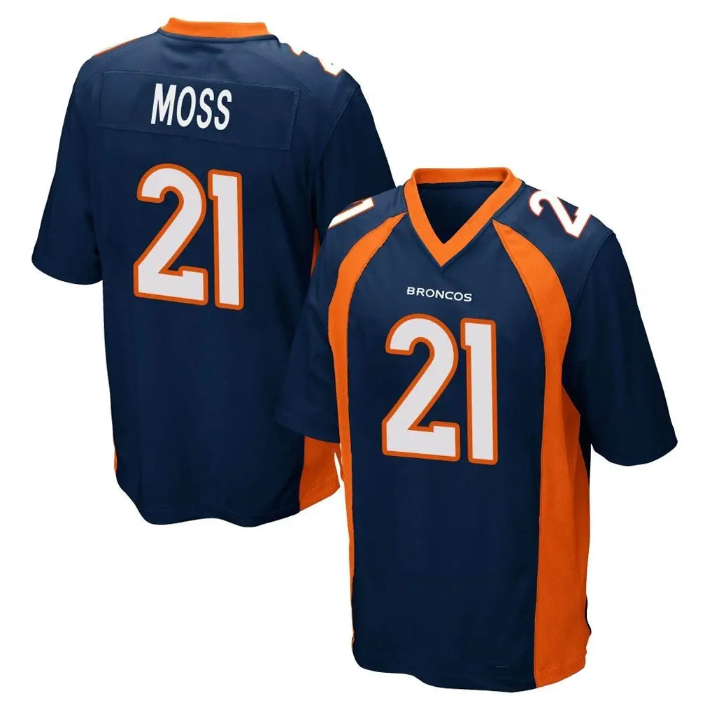 Punc D.Broncos #21 Riley Moss Player Navy Game Stitched Jerseys