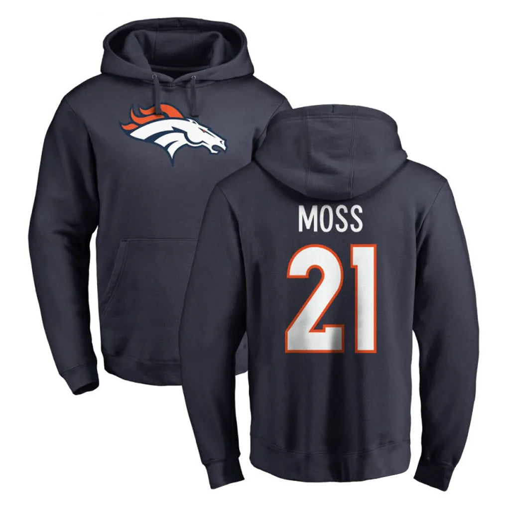 Punc D.Broncos #21 Riley Moss Player Navy Pullover Hoodie Limited Stitched Jerseys