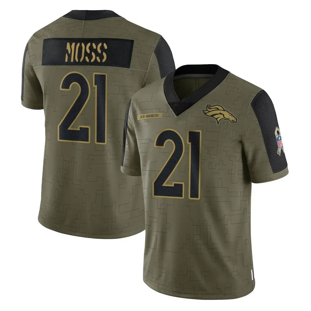 Punc D.Broncos #21 Riley Moss Player Olive Salute To Service Limited Game Stitched Jerseys