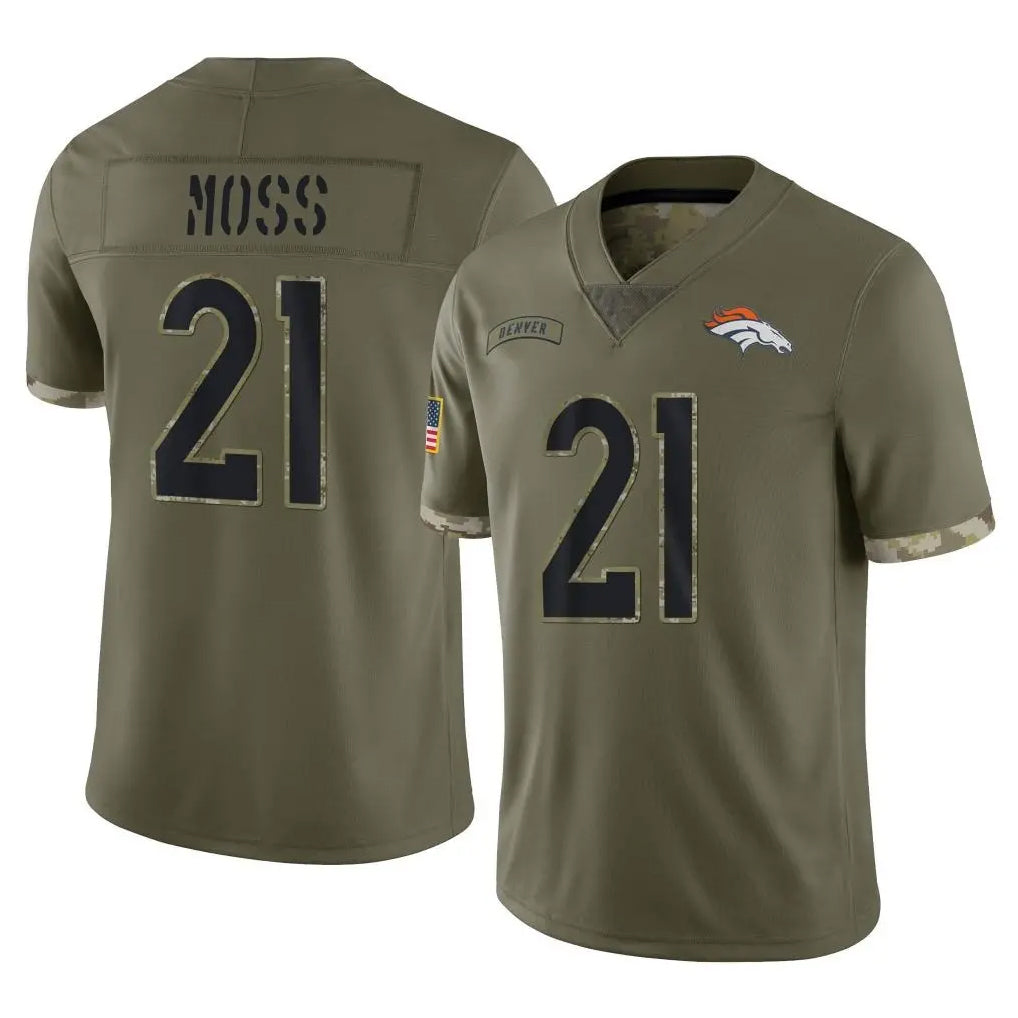 Punc D.Broncos #21 Riley Moss Player Olive Salute To Service Limited Stitched Jerseys