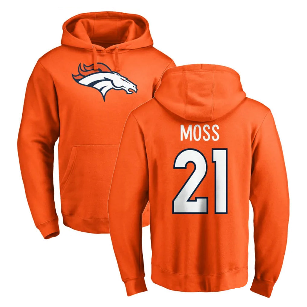 Punc D.Broncos #21 Riley Moss Player Orange Pullover Hoodie Limited Stitched Jerseys