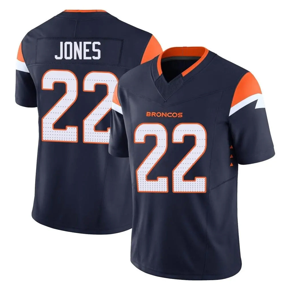 Punc D.Broncos #22 Brandon Jones Player Navy Limited Vapor F.U.S.E. Home Game Stitched Jerseys