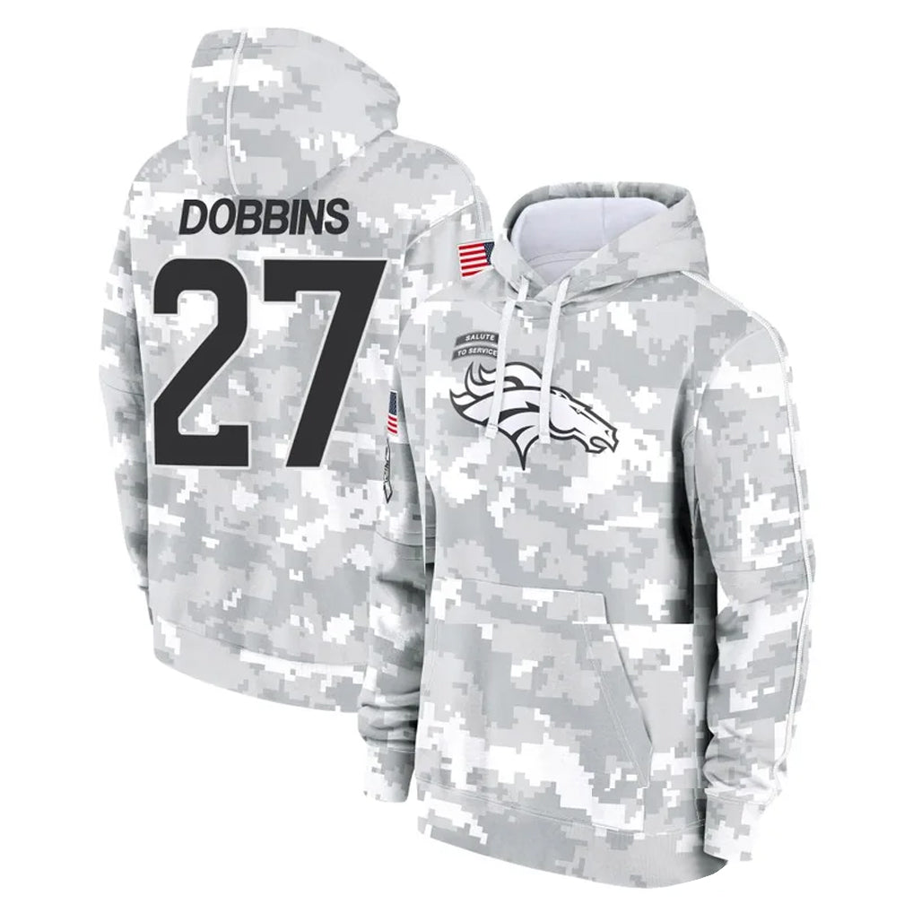Punc D.Broncos #27 J.K. Dobbins Player Arctic Camo Salute to Service Hoodies Limited Game Stitched Jerseys