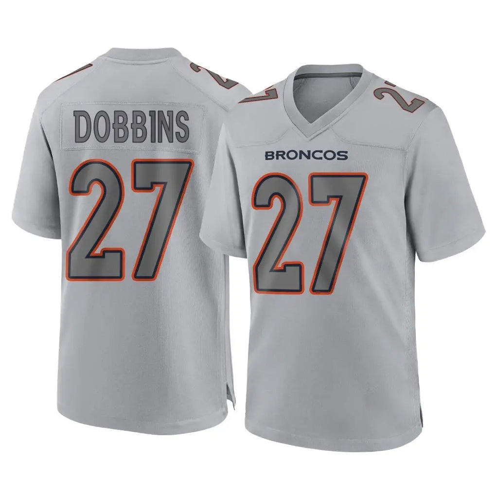Punc D.Broncos #27 J.K. Dobbins Player Gray Atmosphere Fashion Limited Game Stitched Jerseys