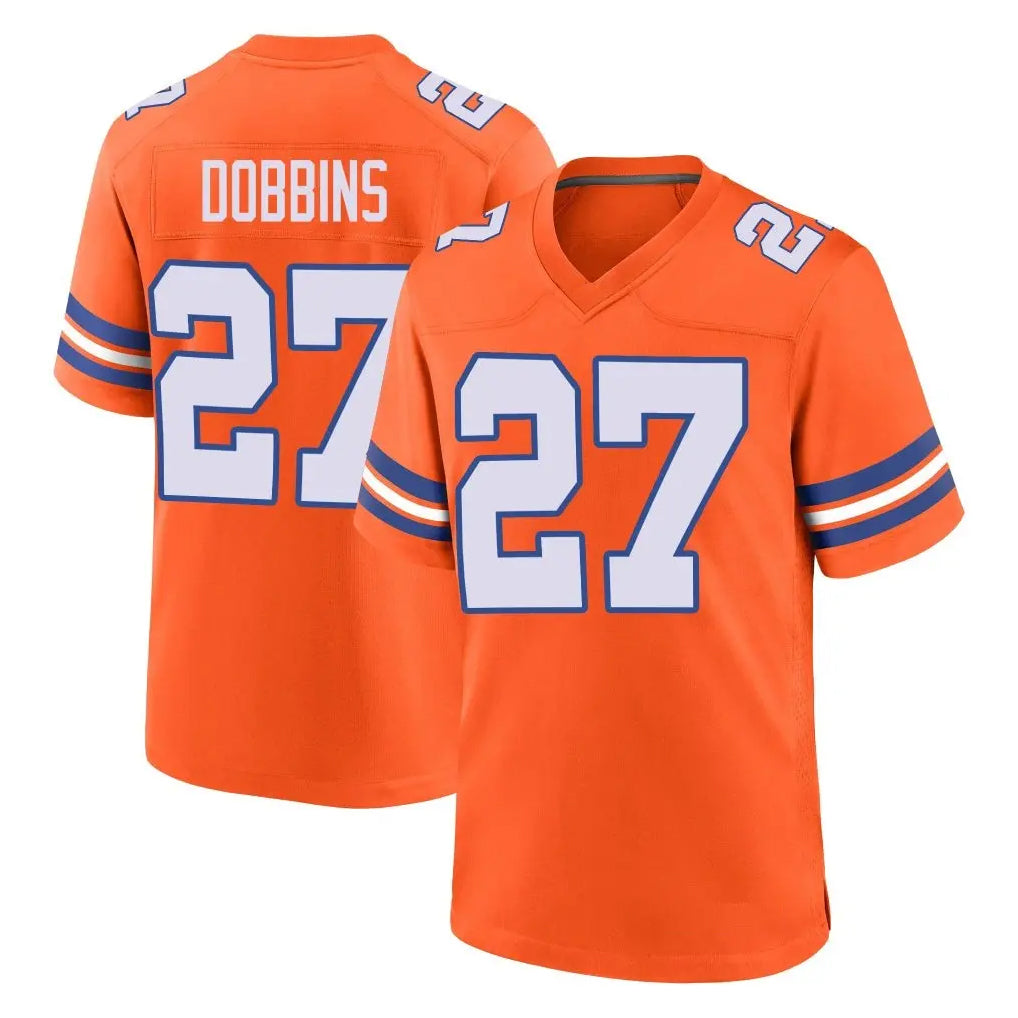 Punc D.Broncos #27 J.K. Dobbins Player Orange Alternate Collection Throwback Game Stitched Jerseys
