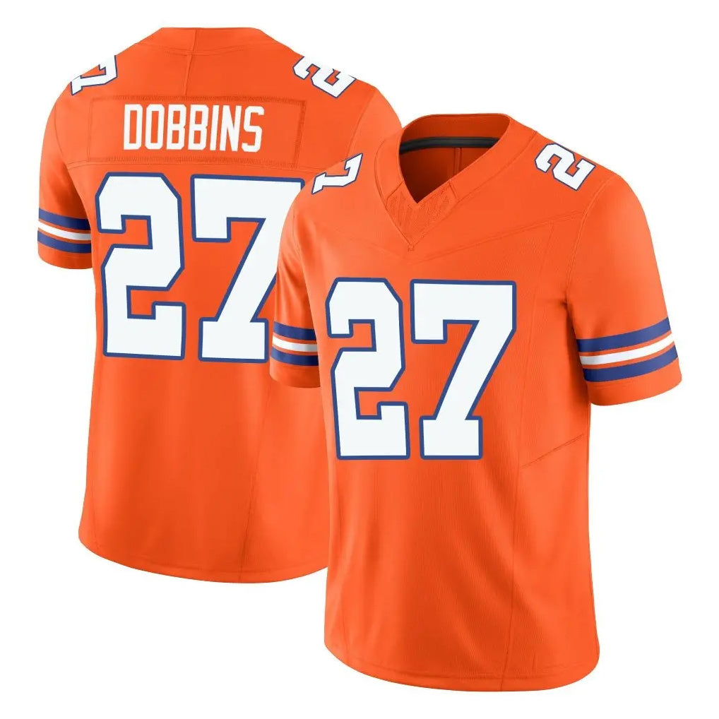 Punc D.Broncos #27 J.K. Dobbins Player Orange Limited Alternate Vapor F.U.S.E. Throwback Game Stitched Jerseys
