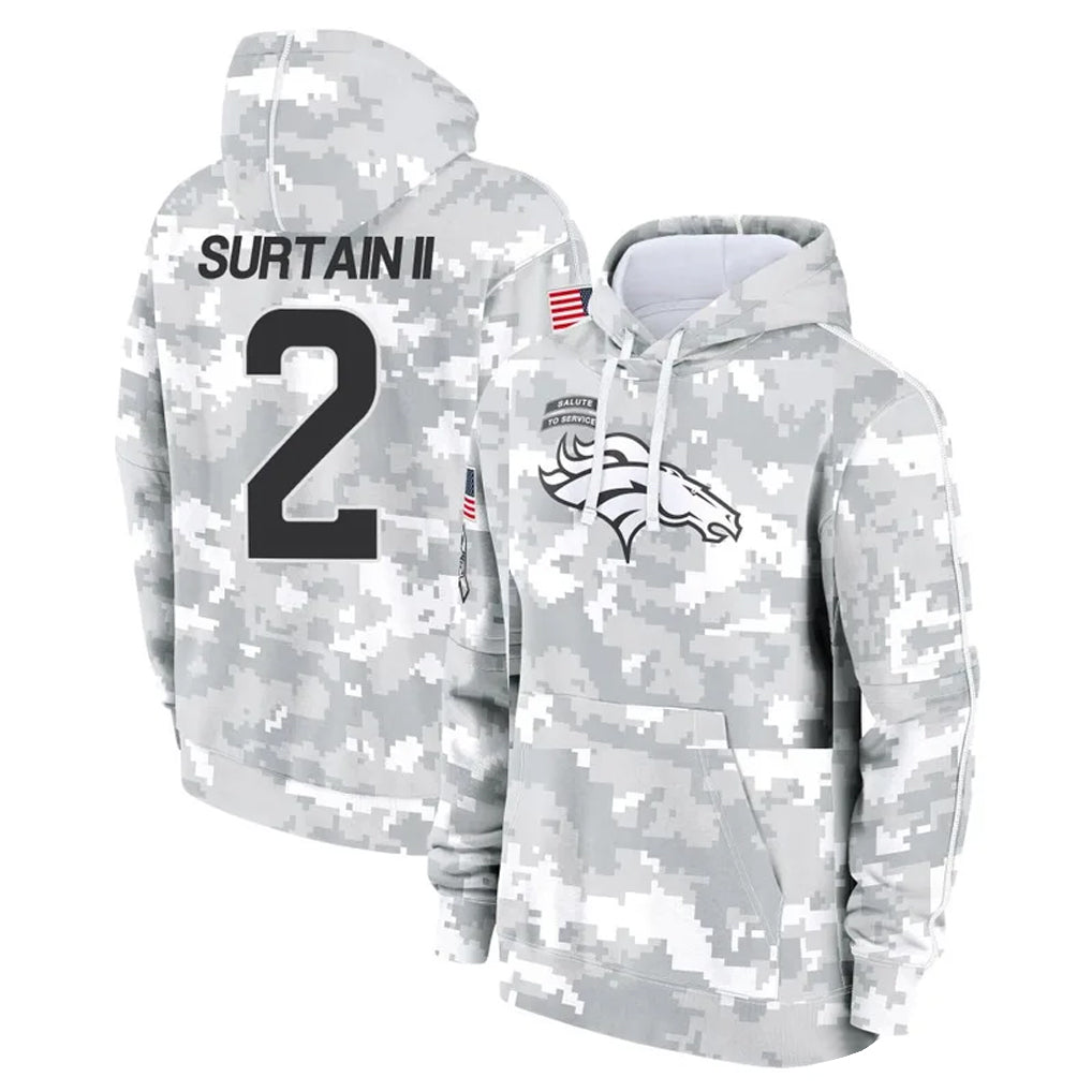 Punc D.Broncos #2 Pat Surtain II Player Arctic Camo Salute to Service Hoodies Limited Game Stitched Jerseys