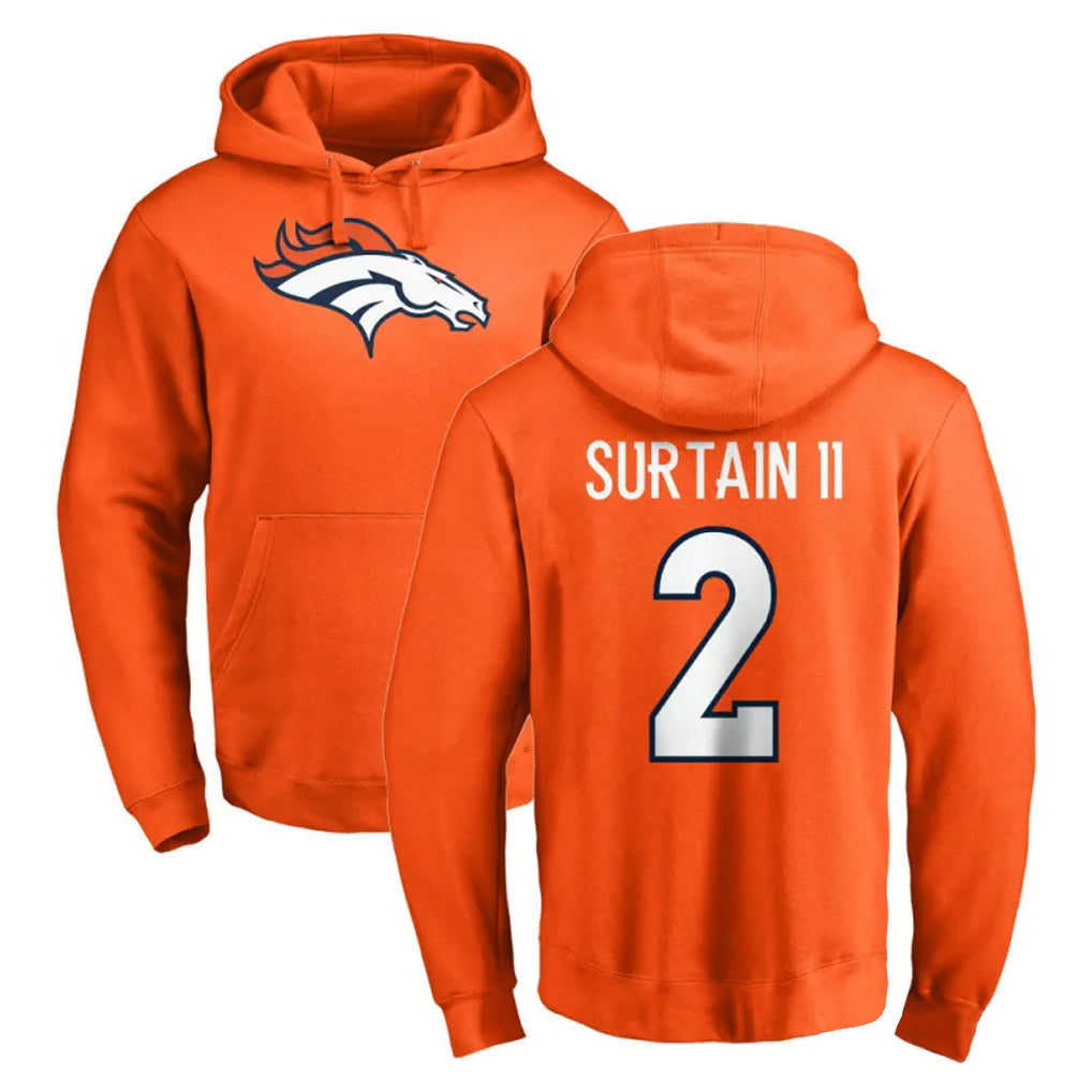 Punc D.Broncos #2 Pat Surtain II Player Orange Pullover Hoodie Limited Stitched Jerseys