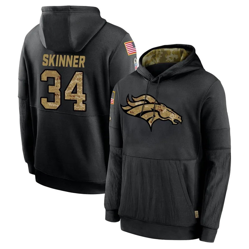 Punc D.Broncos #34 JL Skinner Player Black Salute to Service Pullover Hoodies Limited Stitched Jerseys