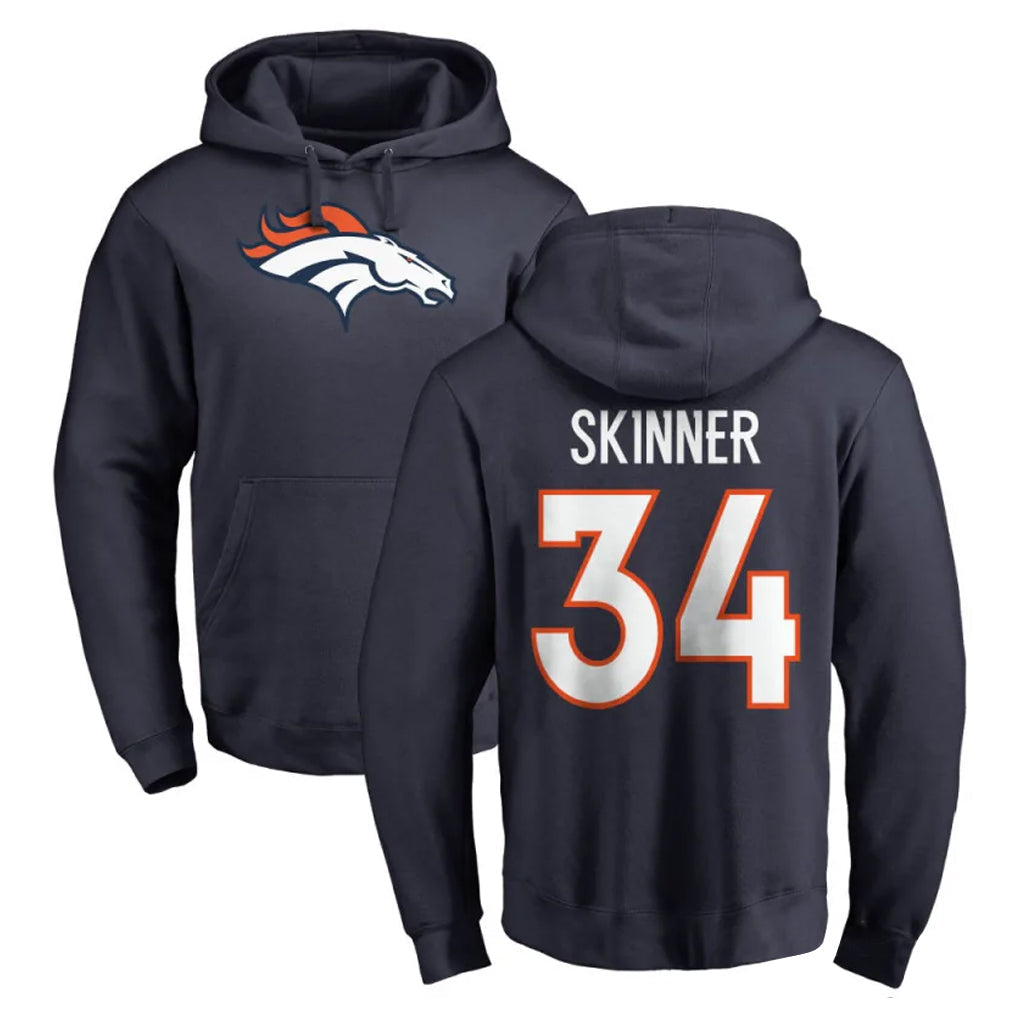 Punc D.Broncos #34 JL Skinner Player Navy Pullover Hoodie Limited Stitched Jerseys