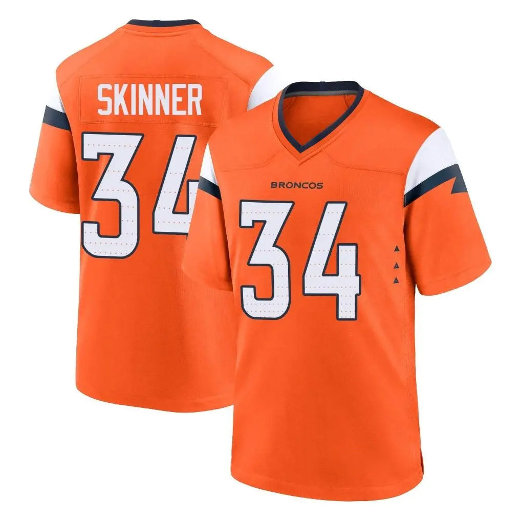 Punc D.Broncos #34 JL Skinner Player Orange Home Game Stitched Jerseys