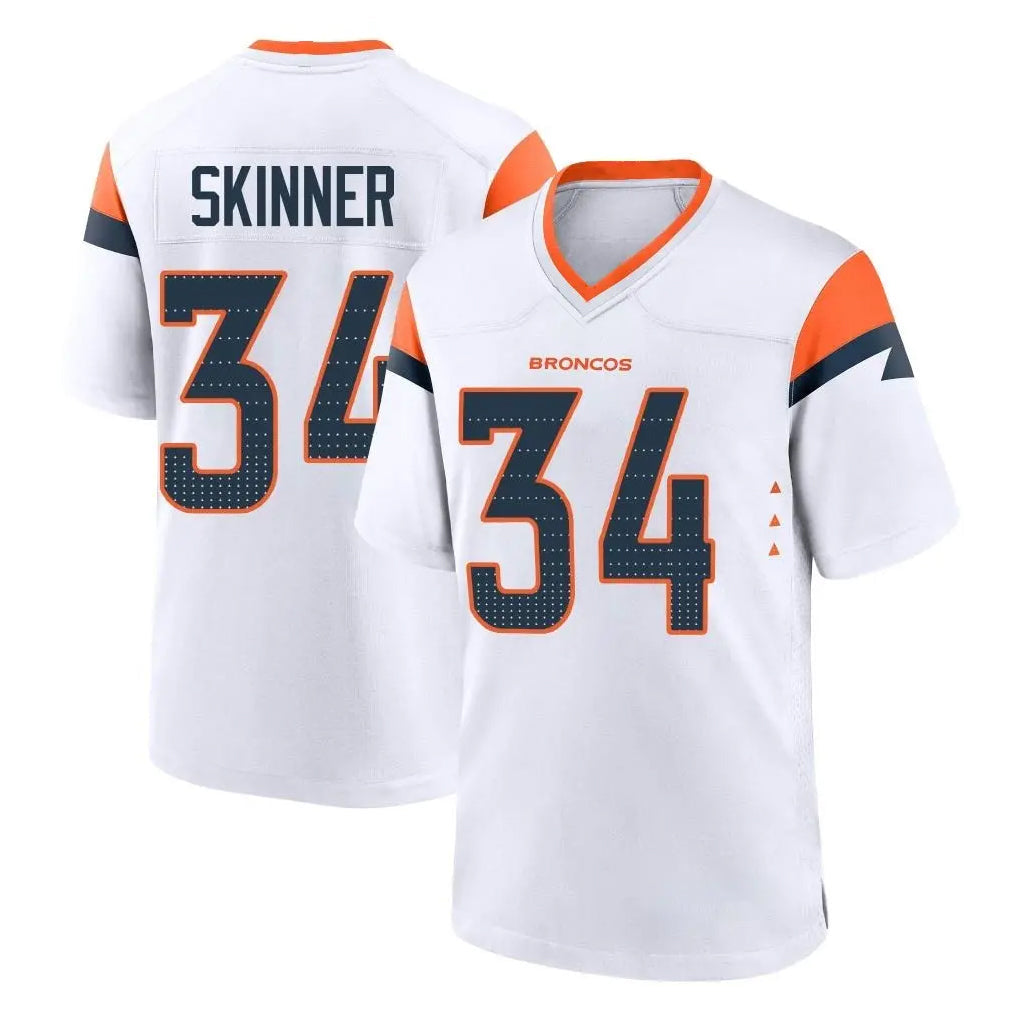 Punc D.Broncos #34 JL Skinner Player White Home Game Stitched Jerseys
