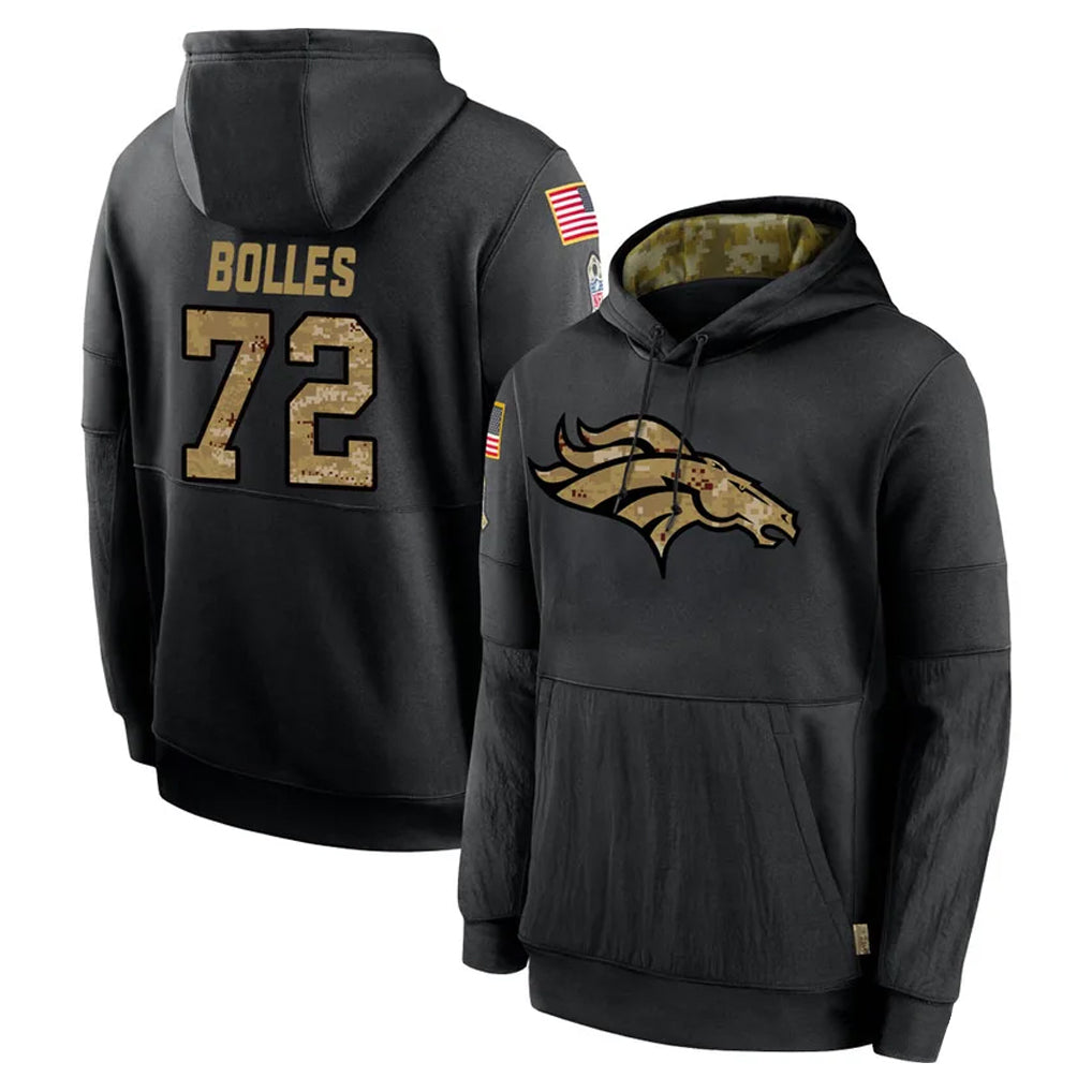 Punc D.Broncos #72 Garett Bolles Player Black Salute to Service Pullover Hoodies Limited Stitched Jerseys