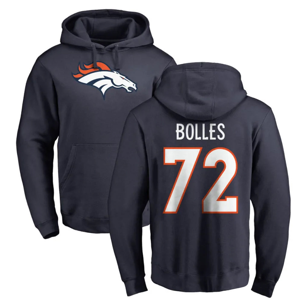 Punc D.Broncos #72 Garett Bolles Player Navy Pullover Hoodie Limited Stitched Jerseys