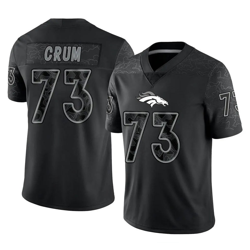 Punc D.Broncos #73 Frank Crum Player Black Reflective Limited Stitched Jerseys