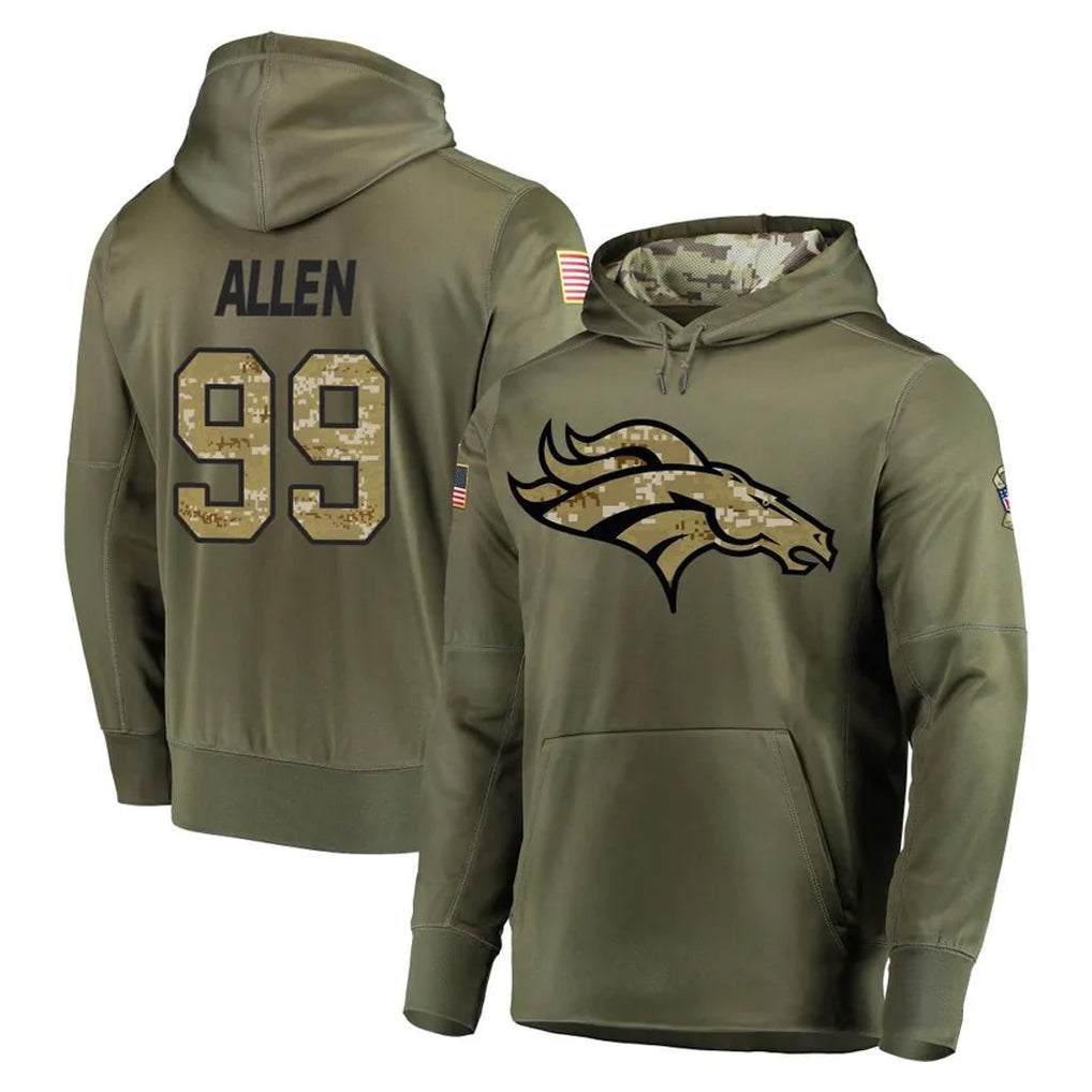 Punc D.Broncos #99 Zach Allen Player Olive Salute to Service Pullover Hoodies Home Game Stitched Jerseys