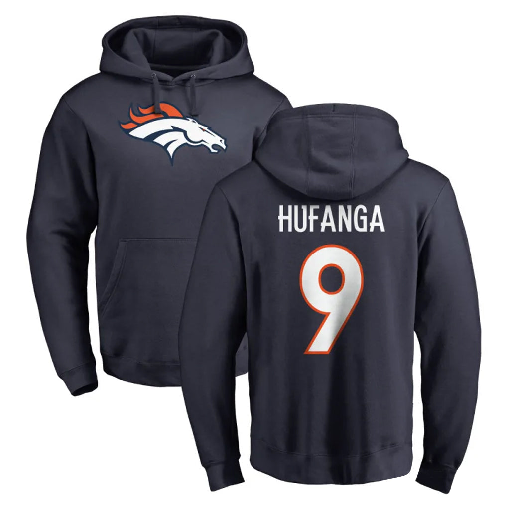Punc D.Broncos #9 Talanoa Hufanga Player Navy Pullover Hoodie Limited Stitched Jerseys