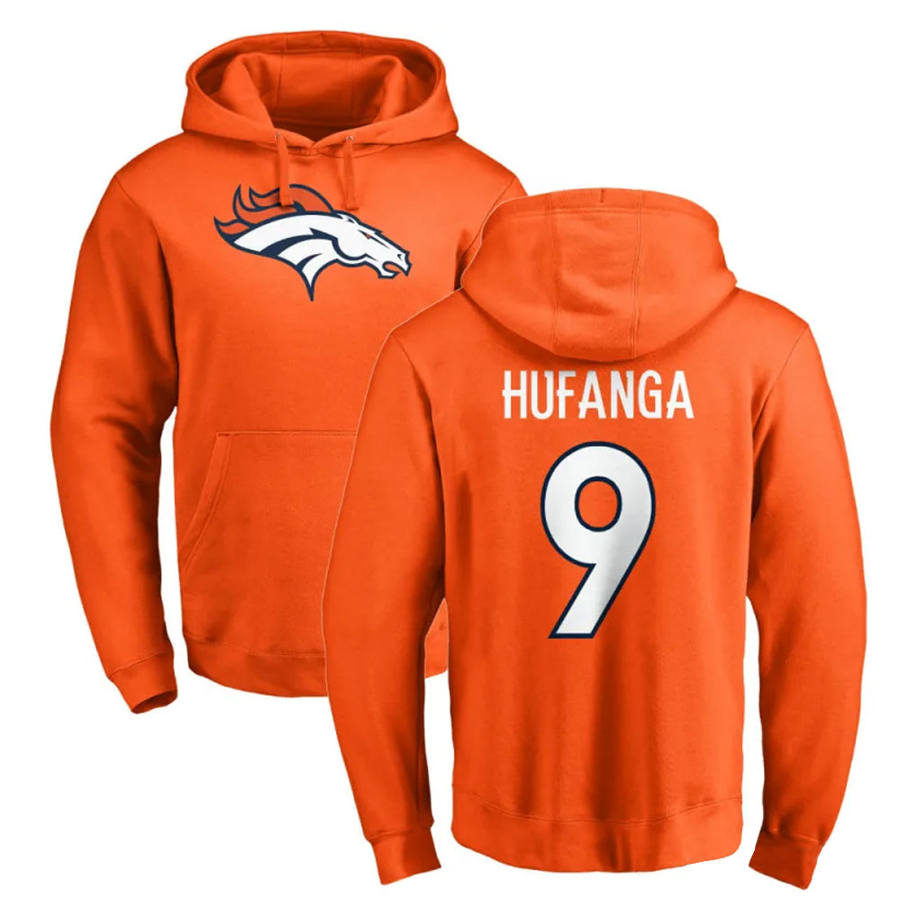 Punc D.Broncos #9 Talanoa Hufanga Player Orange Pullover Hoodie Limited Stitched Jerseys