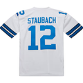 Punc D.Cowboys 1975 #12 Roger Staubach Mitchell & Ness White Authentic Throwback Retired Player Stitched Puhic  Jersey