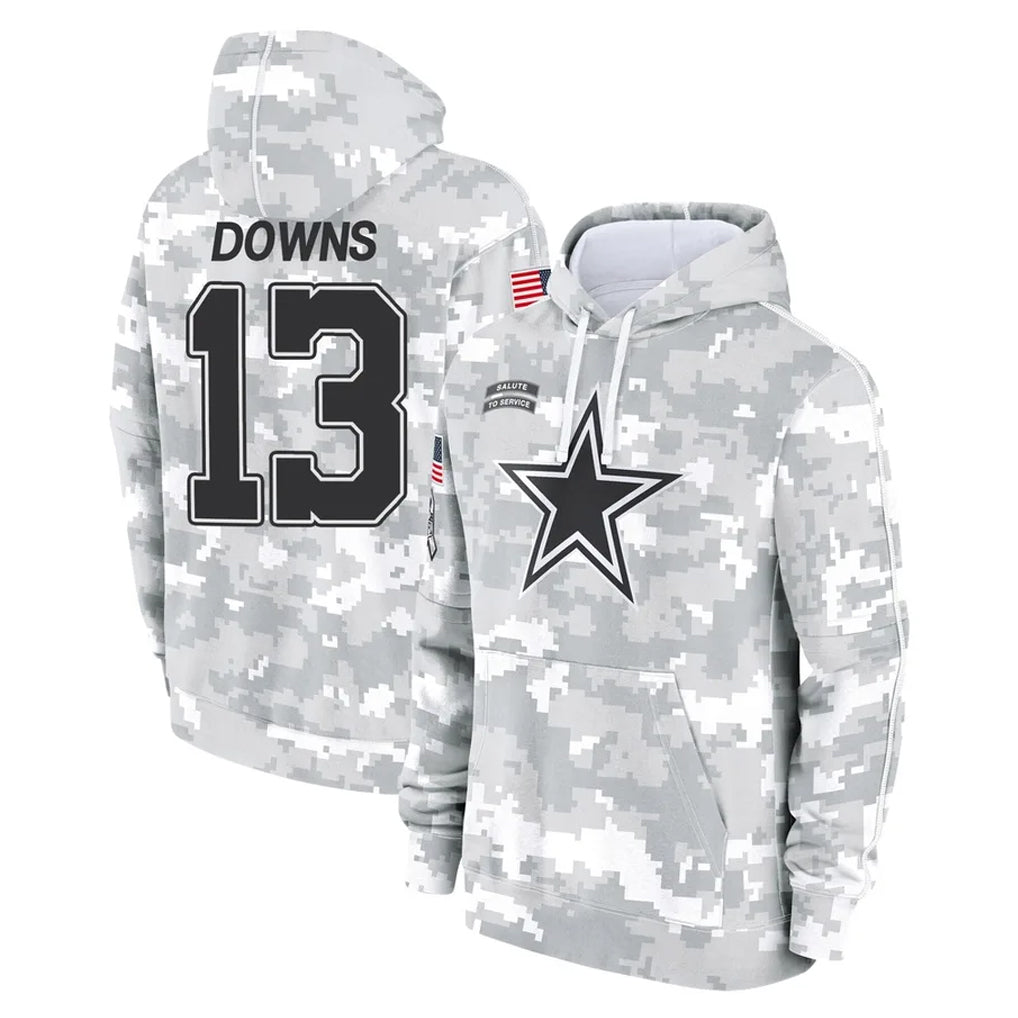 Punc D.Cowboys #13 Caleb Downs Player Arctic Camo Salute to Service Hoodies Limited Game Stitched Jerseys
