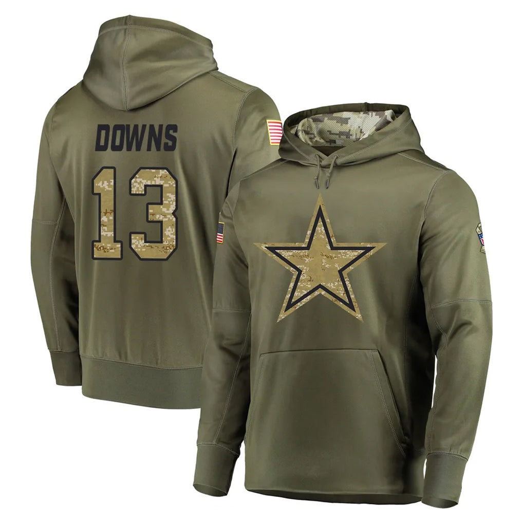 Punc D.Cowboys #13 Caleb Downs Player Olive Salute to Service Pullover Hoodies Home Game Stitched Jerseys