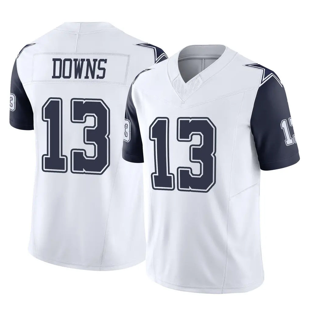 Punc D.Cowboys #13 Caleb Downs Player White-Navy Limited Vapor F.U.S.E. Home Game Stitched Jerseys