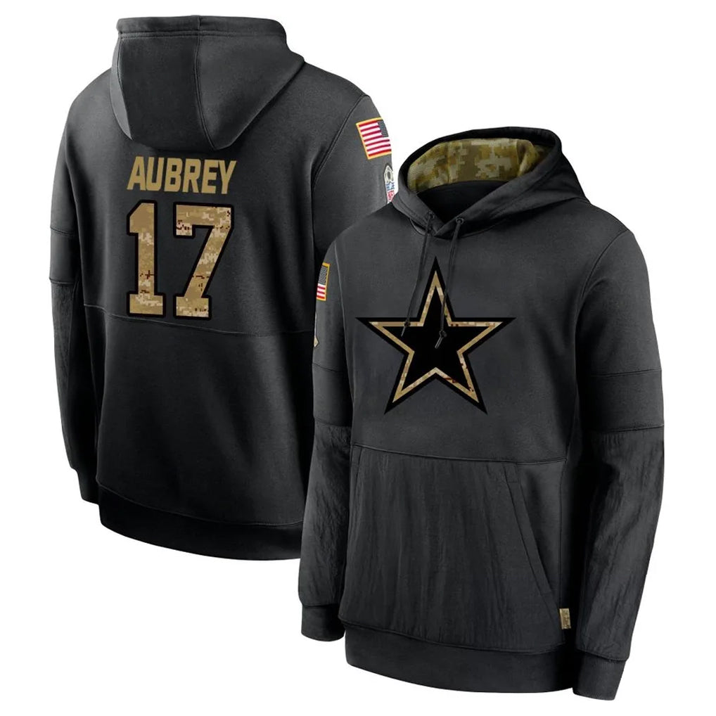 Punc D.Cowboys #17 Brandon Aubrey Player Black Salute to Service Pullover Hoodies Limited Stitched Jerseys