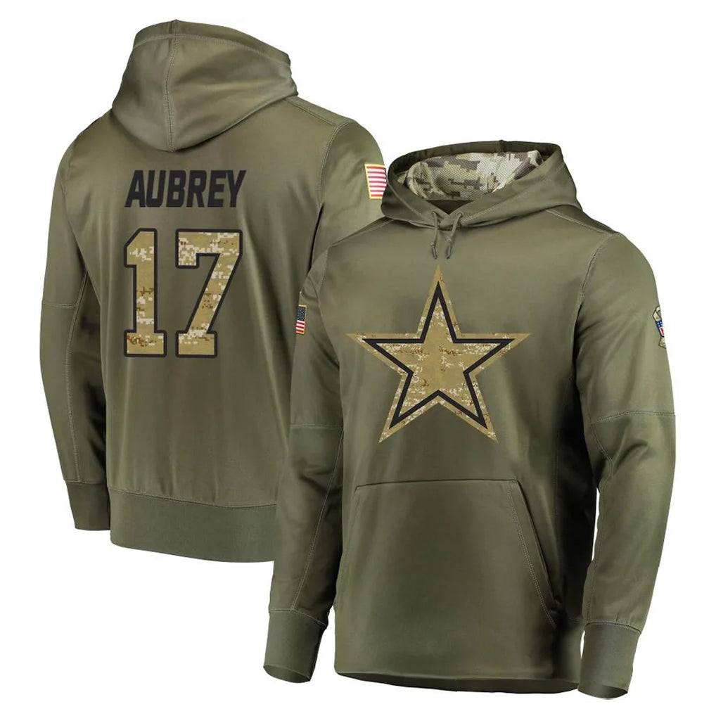 Punc D.Cowboys #17 Brandon Aubrey Player Olive Salute to Service Pullover Hoodies Home Game Stitched Jerseys