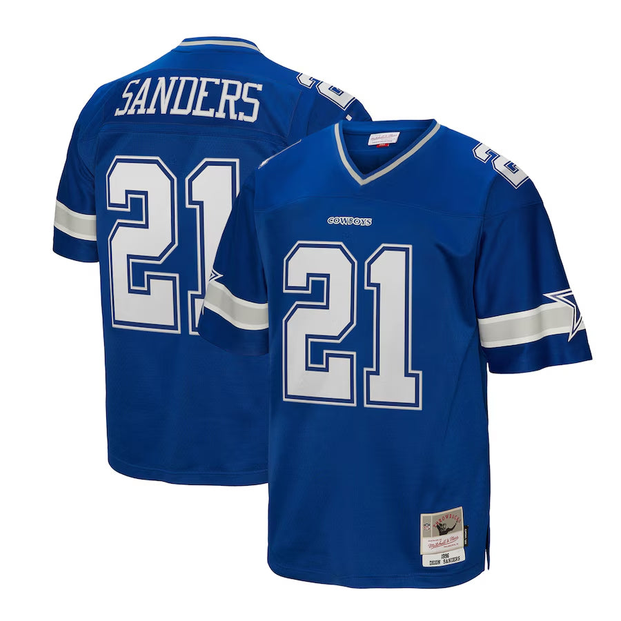 Punc D.Cowboys #21 Deion Sanders Mitchell & Ness Navy Big & Tall 1996 Retired Player Legacy Replica Stitched Jerseys