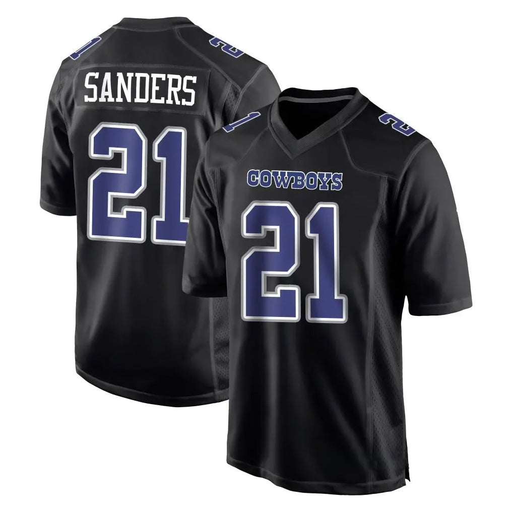 Punc D.Cowboys #21 Deion Sanders Player Navy Carbon Black Fashion Stitched Jerseys