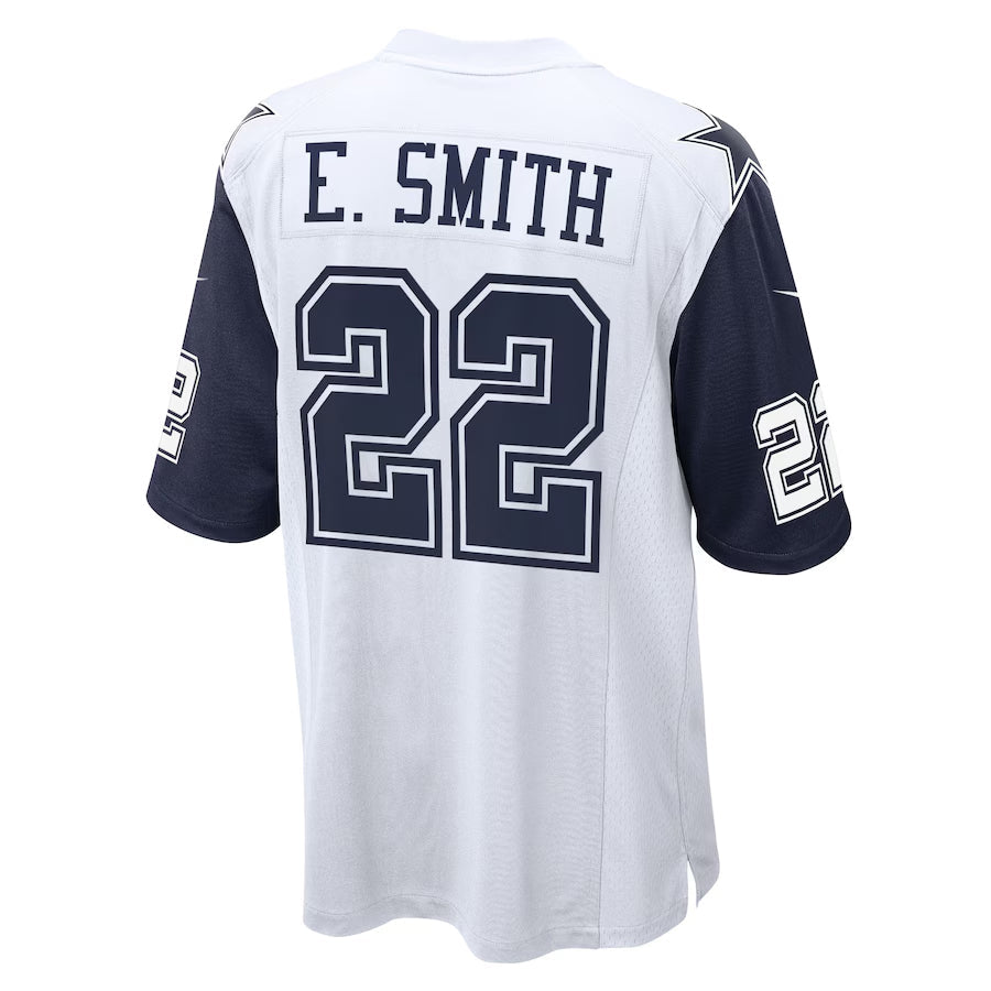 Punc D.Cowboys #22 Emmitt Smith Player White-Navy Home Game Stitched Jerseys