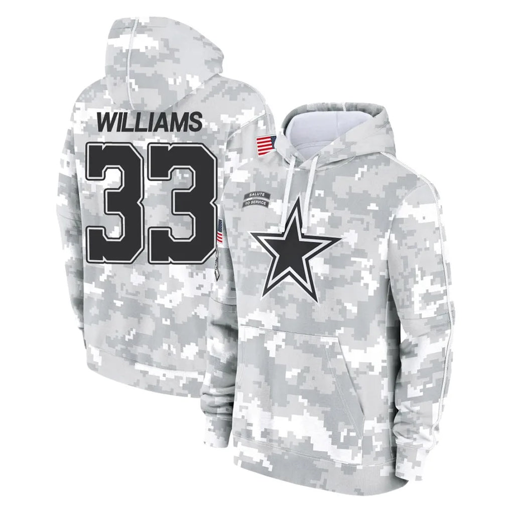 Punc D.Cowboys #33 Javonte Williams Player Arctic Camo Salute to Service Hoodies Limited Game Stitched Jerseys