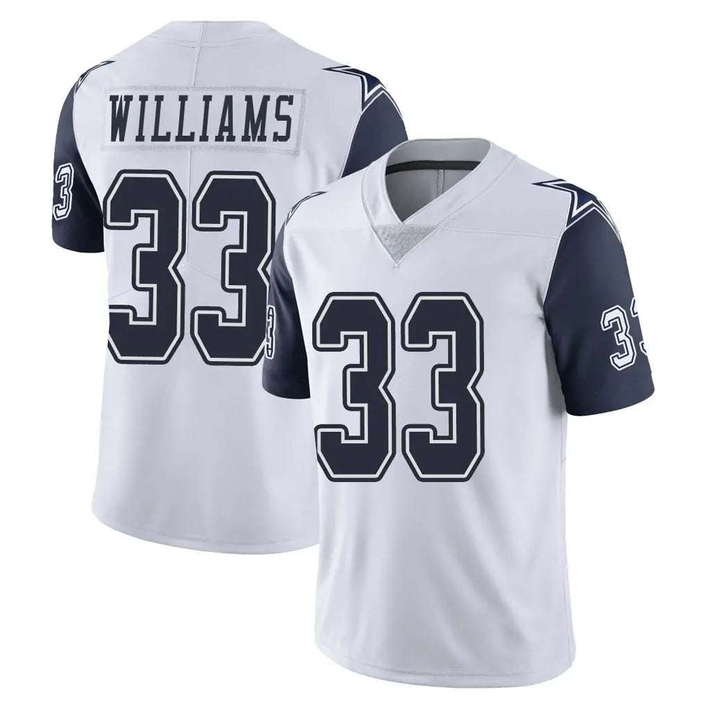 Punc D.Cowboys #33 Javonte Williams Player White-Navy Limited Color Rush Vapor Untouchable Home Game Stitched Jerseys