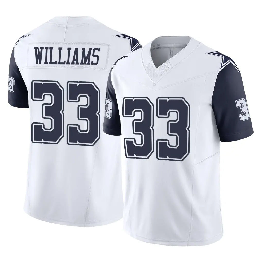 Punc D.Cowboys #33 Javonte Williams Player White-Navy Limited Vapor F.U.S.E. Home Game Stitched Jerseys
