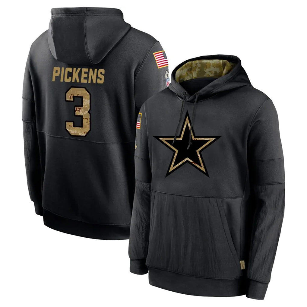 Punc D.Cowboys #3 George Pickens Player Black Salute to Service Pullover Hoodies Limited Stitched Jerseys