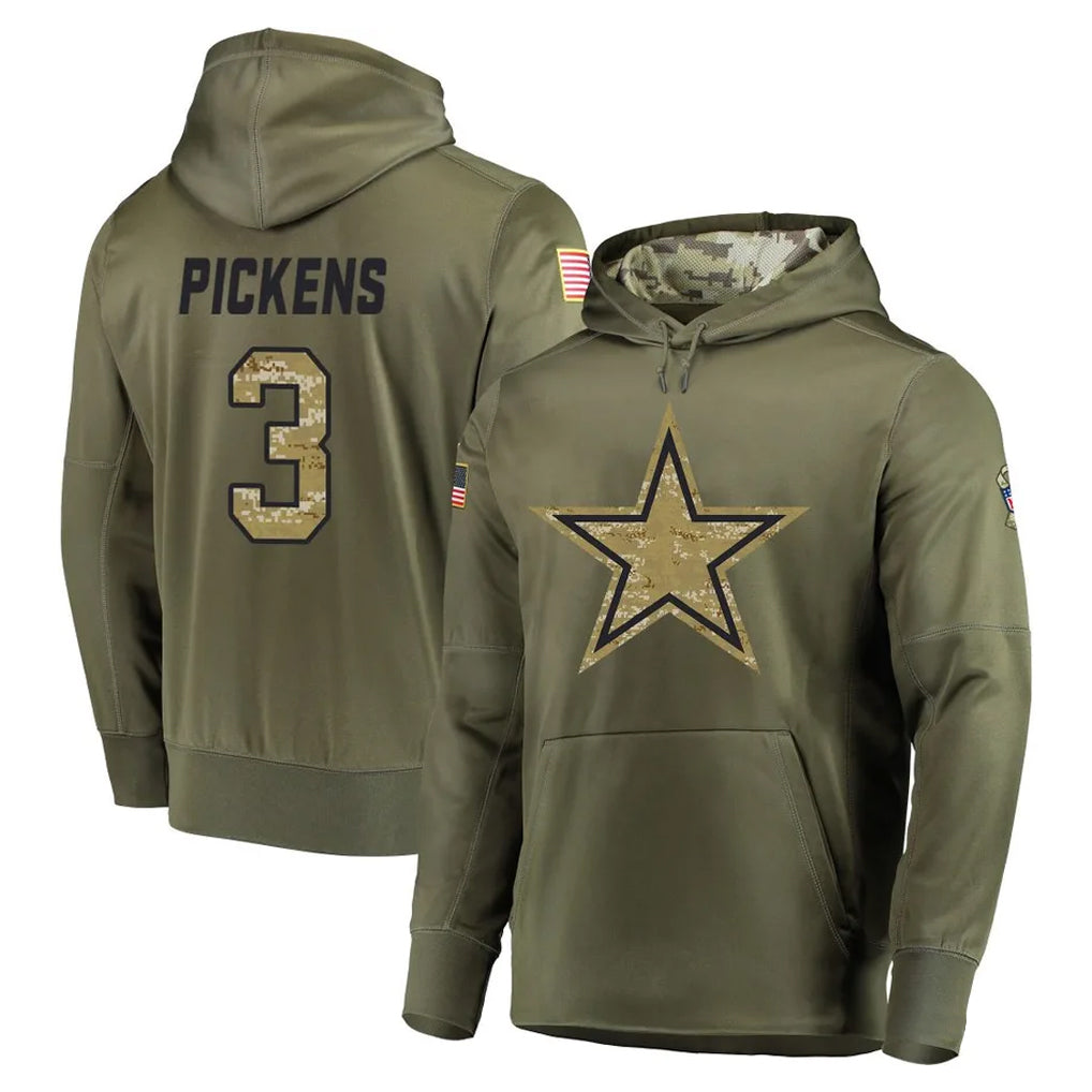 Punc D.Cowboys #3 George Pickens Player Olive Salute to Service Pullover Hoodies Home Game Stitched Jerseys