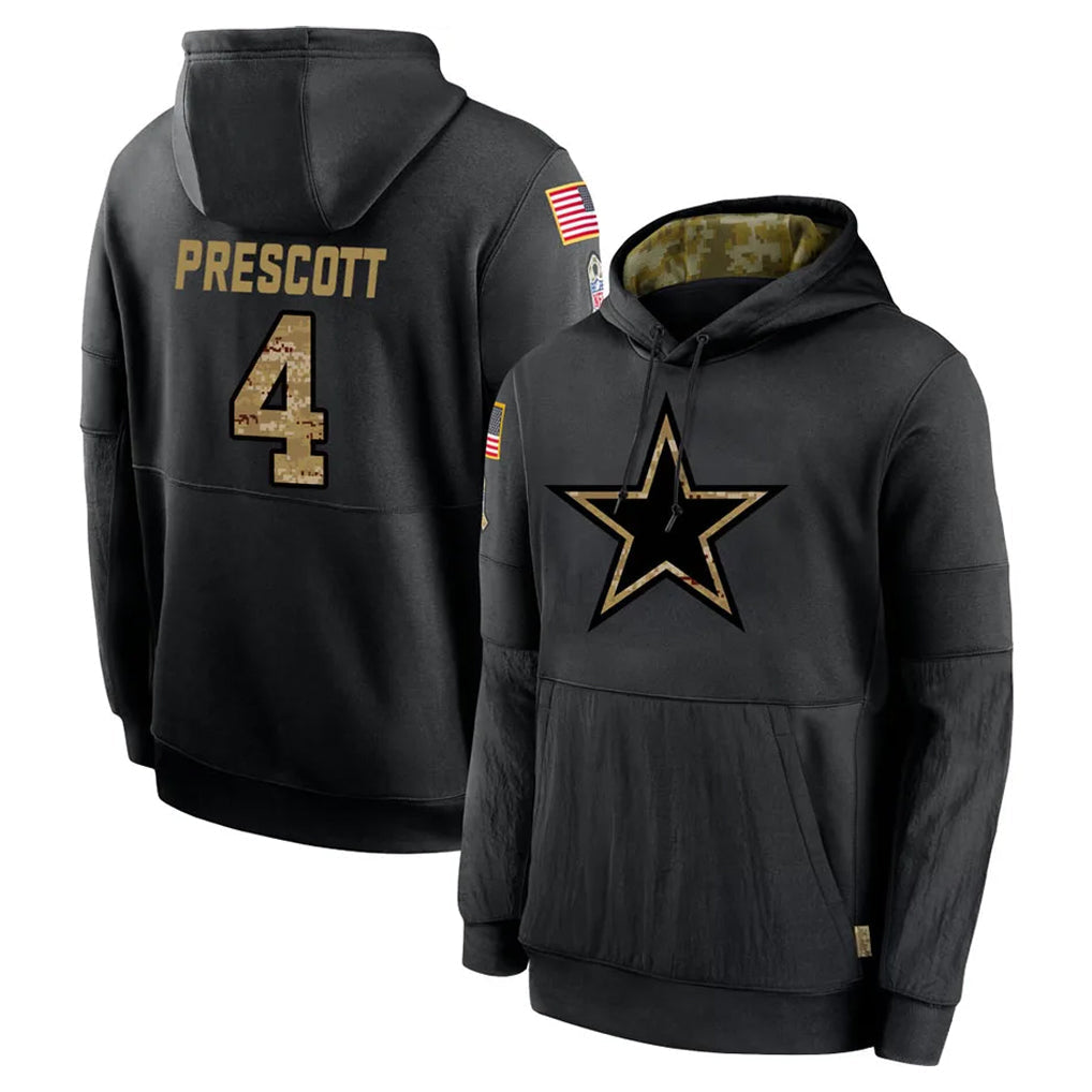 Punc D.Cowboys #4 Dak Prescott Player Black Salute to Service Pullover Hoodies Limited Stitched Jerseys
