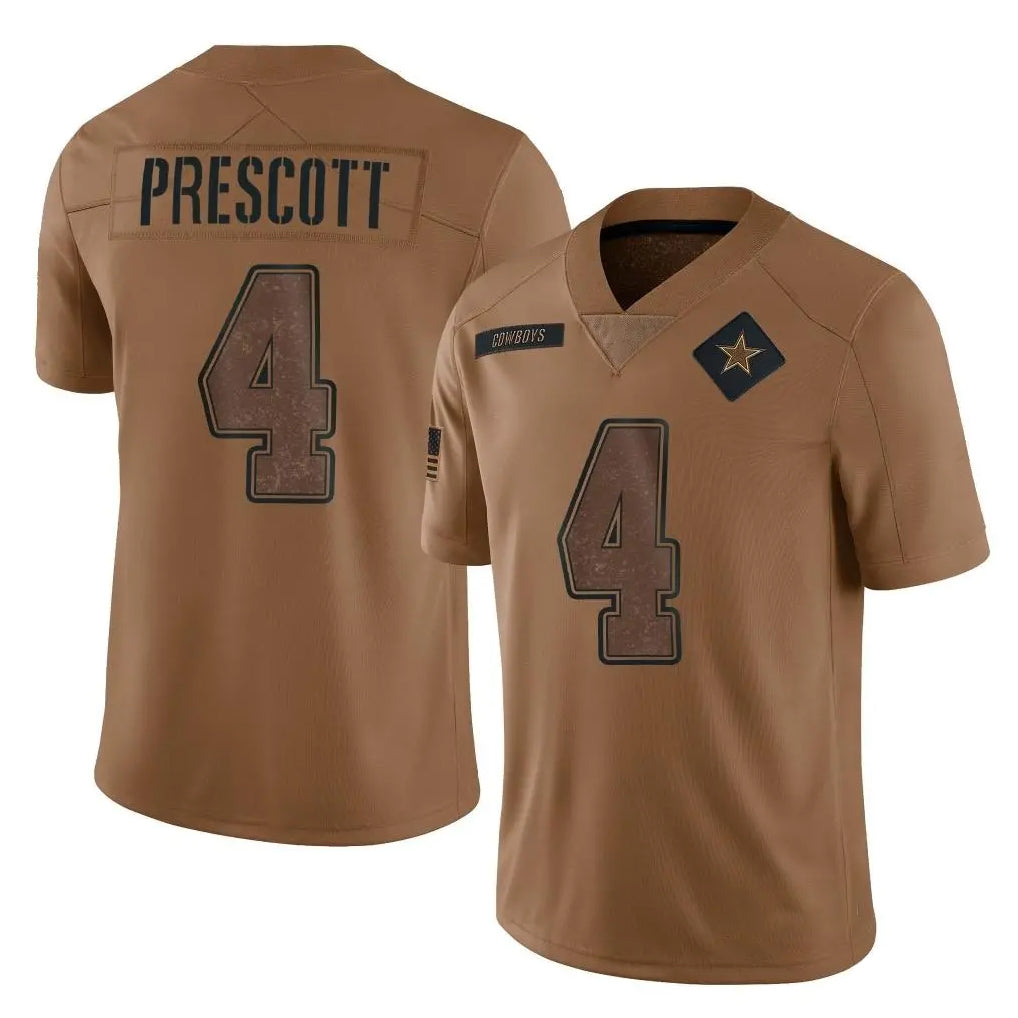 Punc D.Cowboys #4 Dak Prescott Player Brown Salute to Service Limited Home Game Stitched Jerseys