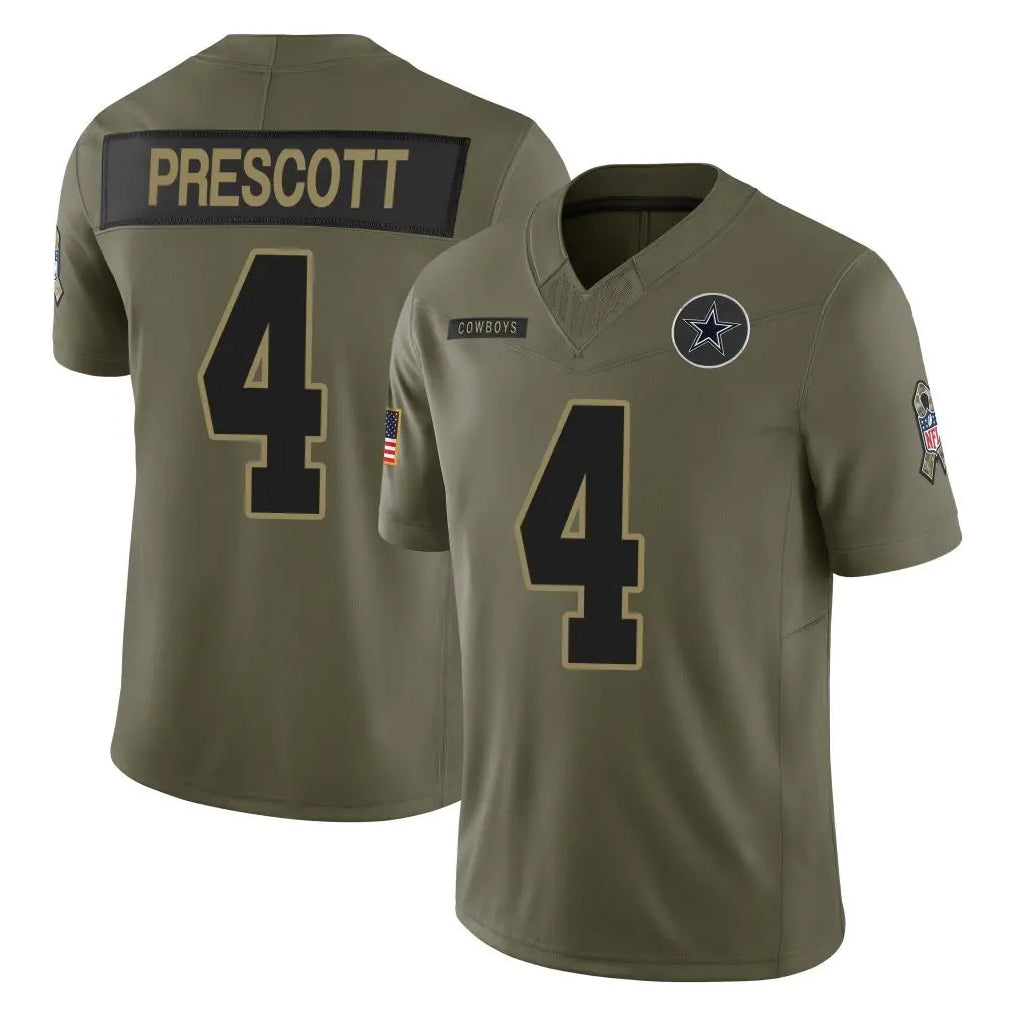 Punc D.Cowboys #4 Dak Prescott Player Olive 2025 Salute to Service Limited Home Game Stitched Jerseys