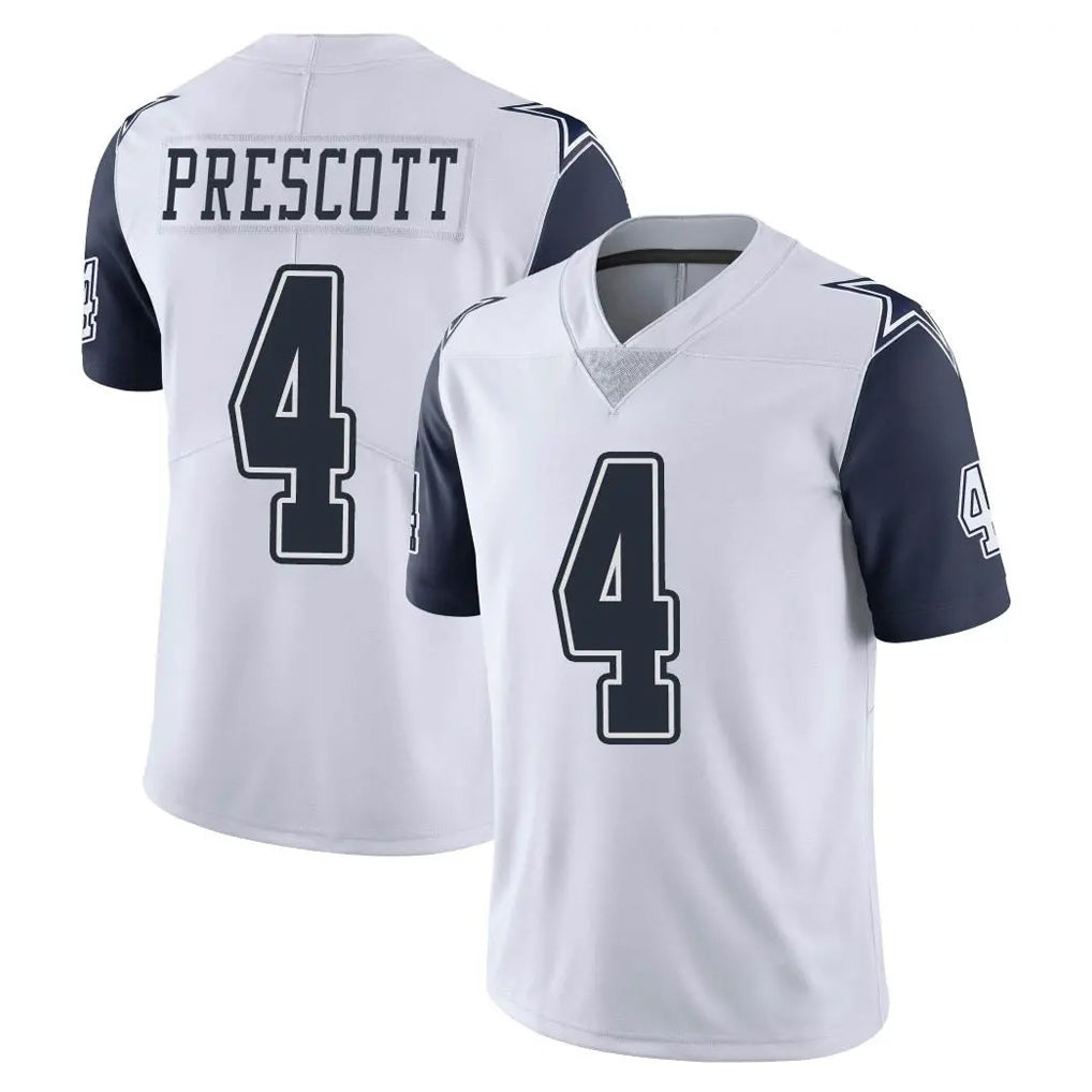 Punc D.Cowboys #4 Dak Prescott Player White-Navy Limited Color Rush Vapor Untouchable Home Game Stitched Jerseys