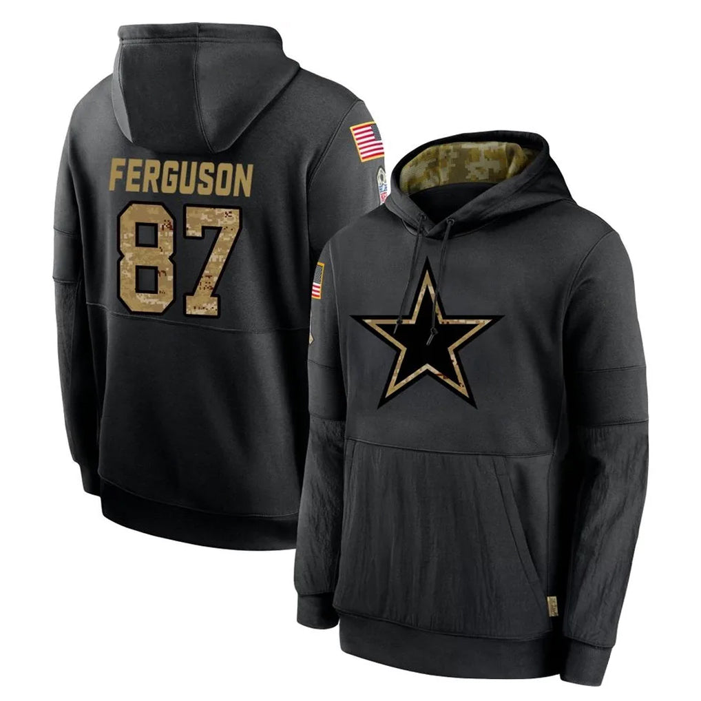 Punc D.Cowboys #87 Jake Ferguson Player Black Salute to Service Pullover Hoodies Limited Stitched Jerseys